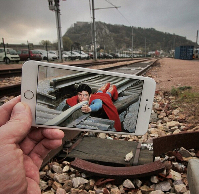 创意错位照片:电影场景完美植入现实生活