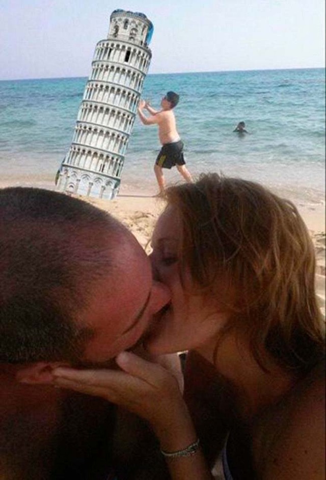 情侣求PS浪漫沙滩亲吻照 被网友玩坏