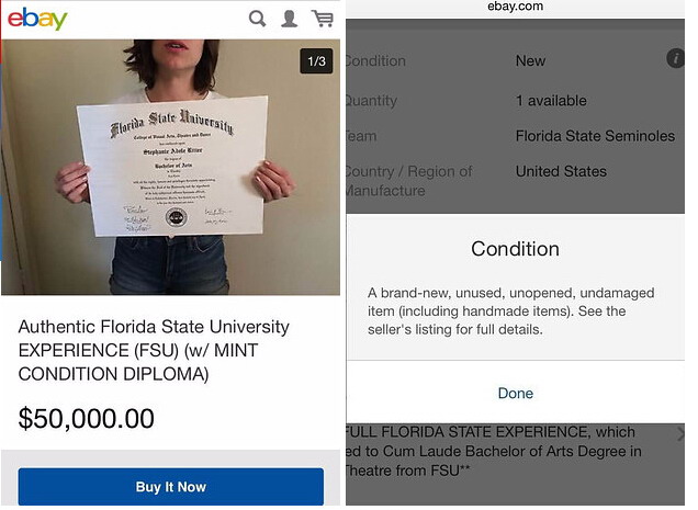 美国女子对工作失望 eBay上出售大学经历和毕业文凭