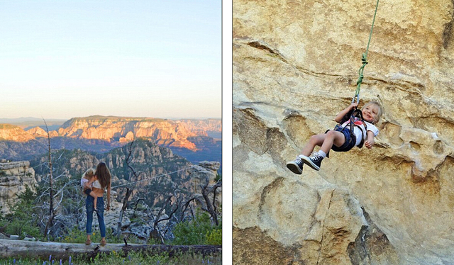 年轻母亲背3岁女儿爬遍美国名山 一起骑马攀岩