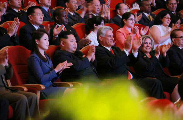 金正恩接见古巴国家代表团 携夫人陪同观看牡丹峰乐团演出