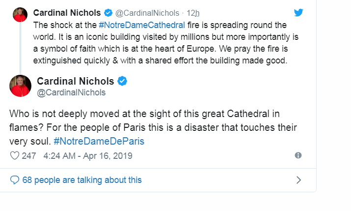 ​英國威斯敏斯特大主教文森特·尼科爾斯（Cardinal Nichols）社交媒體上發文稱這座大教堂代表著歐洲“信仰的核心”。_fororder_5