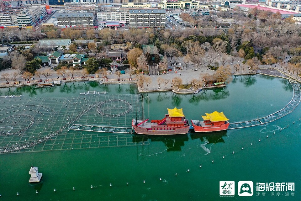 济南：大明湖变身“冰湖” 恍入冰雪童话世界