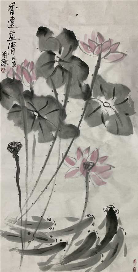 朱明德的水墨鱼是一个特色