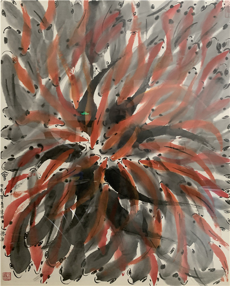 朱明德的水墨鱼是一个特色