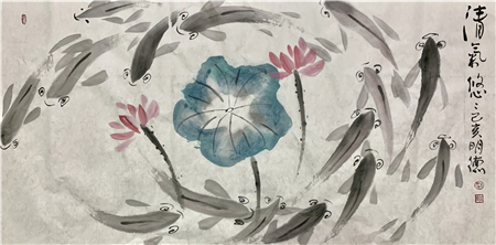 朱明德的水墨鱼是一个特色