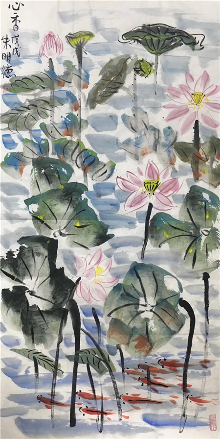 朱明德的水墨鱼是一个特色