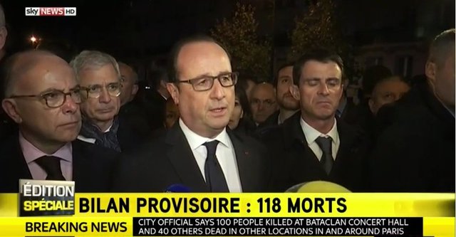 法国发生恐怖袭击 奥朗德现场发表讲话