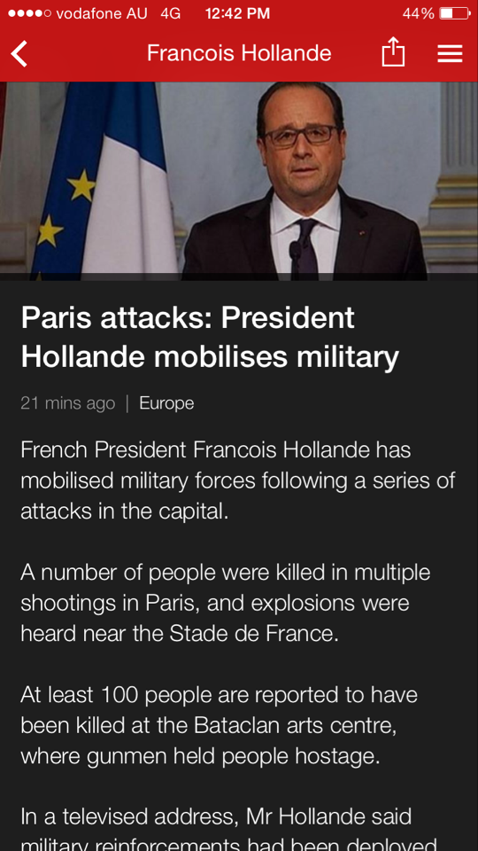 法國發生恐怖襲擊 奧朗德現場發表講話