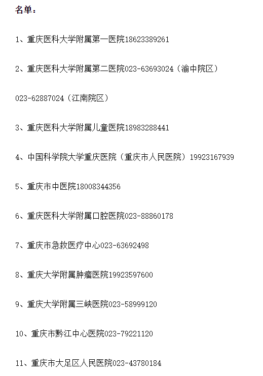 （有修改）（加急）【A】重慶首批11家涉外醫院開設24小時雙語(中英)諮詢電話