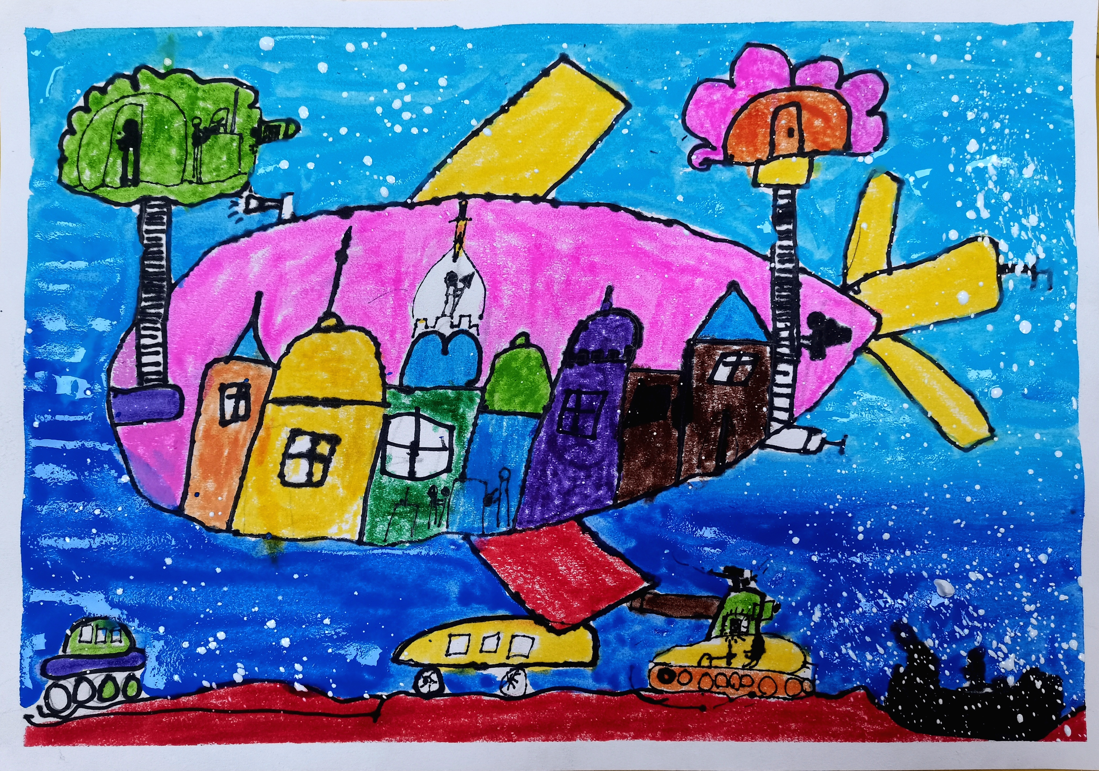 “2030我的家鄉”兒童主題繪畫作品展_fororder_0 趙淩一 北京 未來的家可以遨遊世界，不固定在一個地方，可以潛入海底，還可以翱翔在萬里高空，只要我們想去隨時可以把家安在那裏