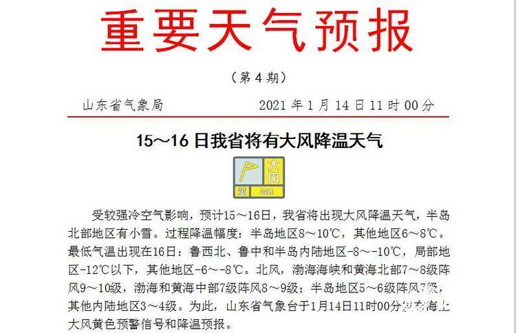气温直降10℃+10级北风！山东迎来新一轮冷空气 半岛有小雪