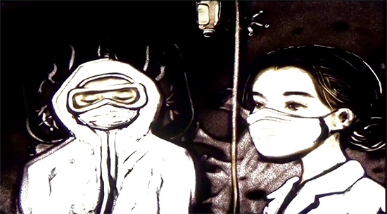 04【吉林供稿】延吉幼儿教师创作沙画 致敬抗击疫情“最美逆行者”