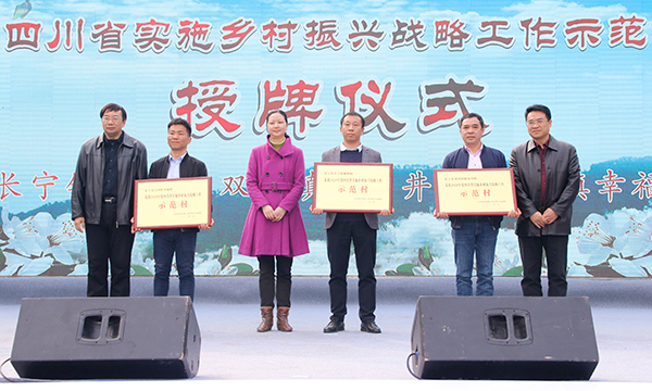 宜宾长宁县佛来山第二十届梨花节开幕_fororder_荣获2020年度四川省实施乡村振兴战略工作示范村授牌现场-摄影-高学兵