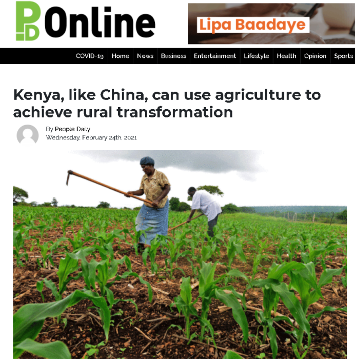 ​肯尼亞媒體：肯尼亞可仿傚中國發展農業實現減貧