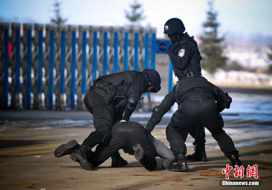 乌鲁木齐特警进行冬运会安保处突演练