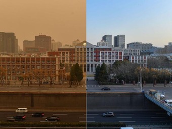 黄砂が過ぎ去り青空戻った北京　比較写真でその差はっきり