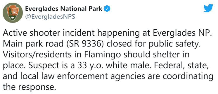 美国佛罗里达大沼泽地国家公园因出现“活跃枪手”关闭