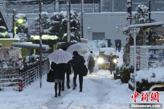 日本东部遭强暴风雪袭击 交通混乱路人寸步难行