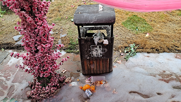 “五一”假期 不文明行为让风景不完美_fororder_3垃圾桶旁垃圾满地（摄影-赵丽）