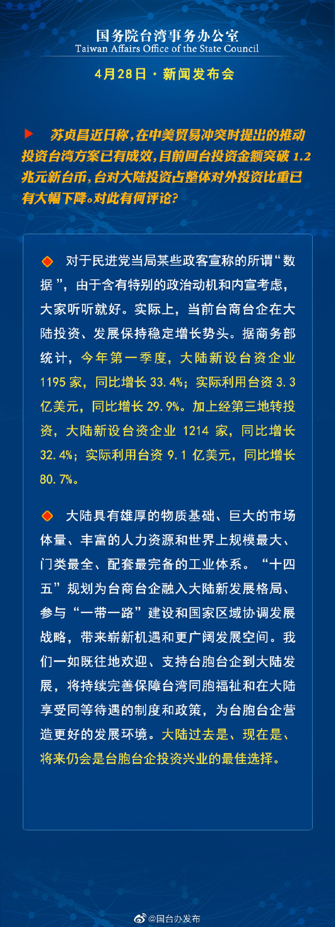 国务院台湾事务办公室4月28日·新闻发布会_fororder_4