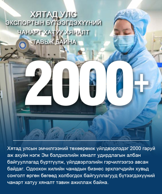 Хятад улс экспортын бүтээгдэхүүний чанарт хатуу хяналт тавьж байна
