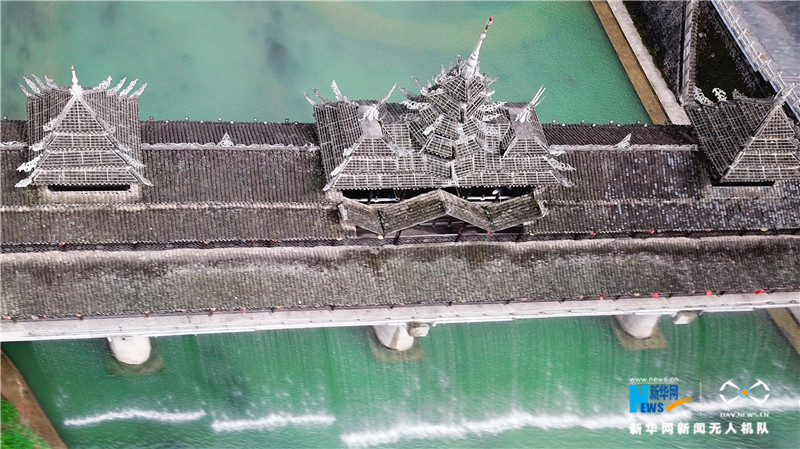 航拍侗族特色民間建築——湖北宣恩風雨橋