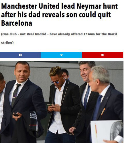 曝内马尔离巴萨获证实曼联已报价内少心仪曼城