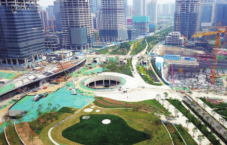 济南中央商务区绸带公园打造“南荷北柳”景观