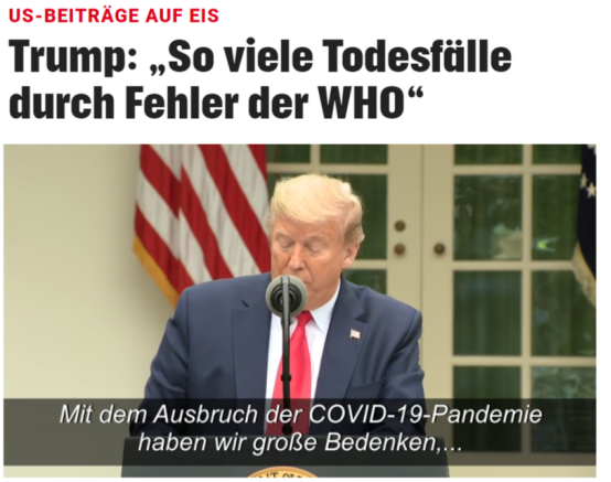 特朗普暂停资助世卫组织 引欧洲各界强烈批评