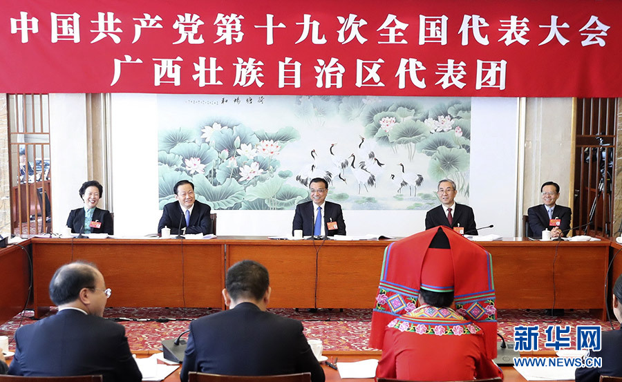 李克强在参加党的十九大广西壮族自治区代表团讨论