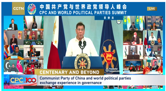 Pangulong Rodrigo Roa Duterte, nagtalumpati sa CPC and World Political Parties Summit na idinaraos ngayon, Hulyo 6, 2021._fororder_微信图片_20210706220759