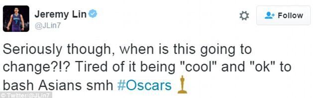 林书豪怒批奥斯卡因被伤太深 亚裔屡遭种族歧视 林书豪怒批奥斯卡因被伤太深 亚裔屡遭种族歧视
