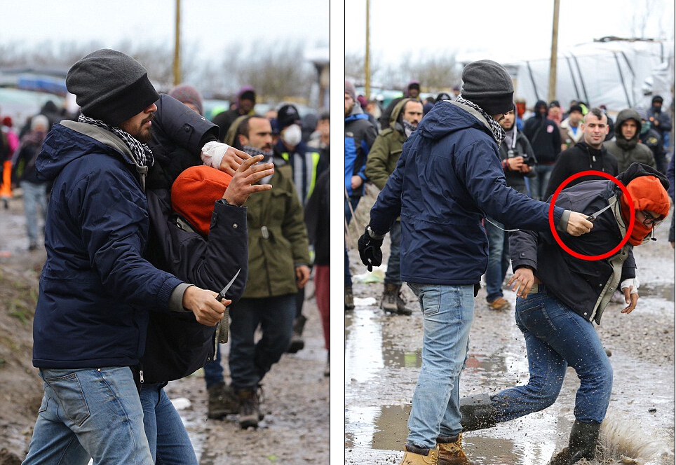 法国加莱难民营暴力分子挥刀袭击难民画面曝光高清组图