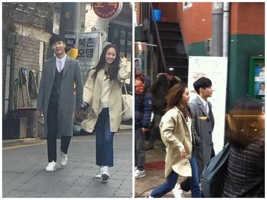 张艺兴郑秀晶现身韩国街头 牵手而行露甜笑