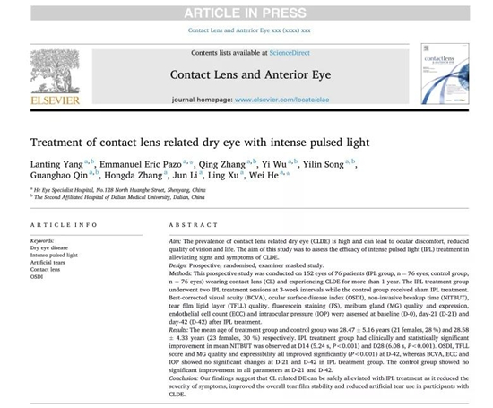 何氏眼科何伟团队在国际期刊发表《强脉冲光治疗隐形眼镜相关干眼》研究论文_fororder_何氏1