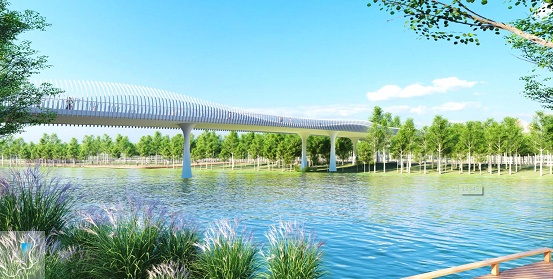 西安高新區灃潏跨河景觀飄橋即將完工