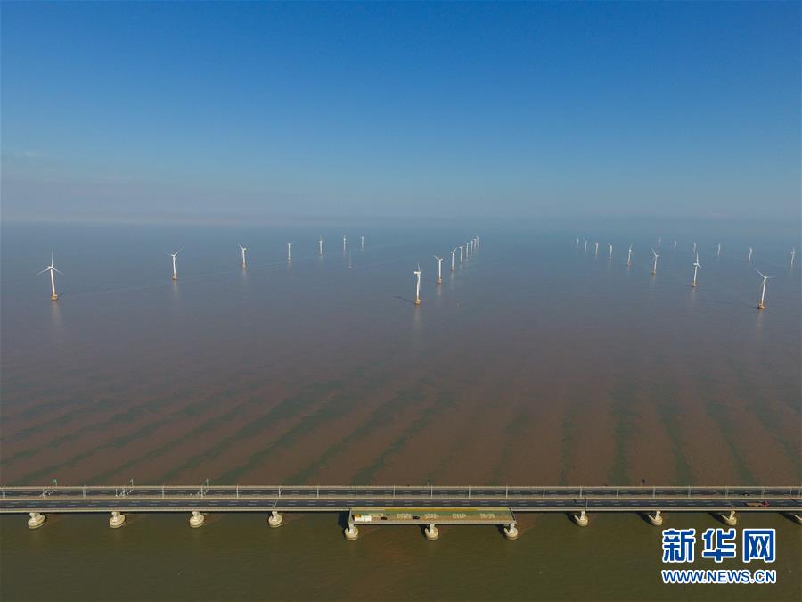 俯瞰上海東海大橋海上風電場