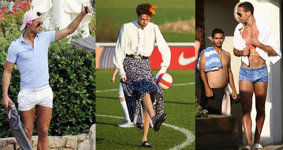 球星异装癖:克劳奇裙装 C罗戴花+铁卫超短裤