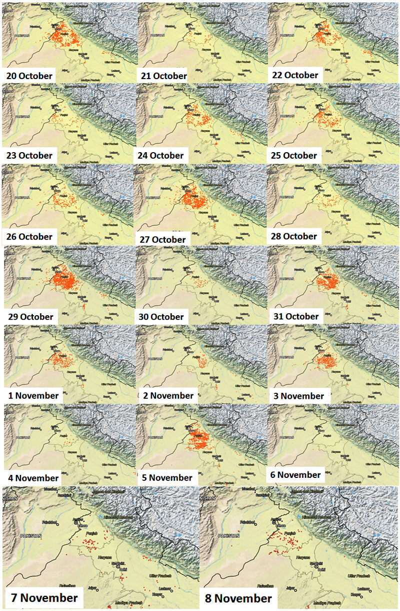 NASA收集近日印度上空的污染情况图_fororder_0911firemaps1