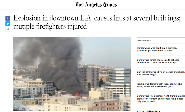 持续更新丨美国加州洛杉矶市中心发生火灾并引发爆炸 至少10人受伤