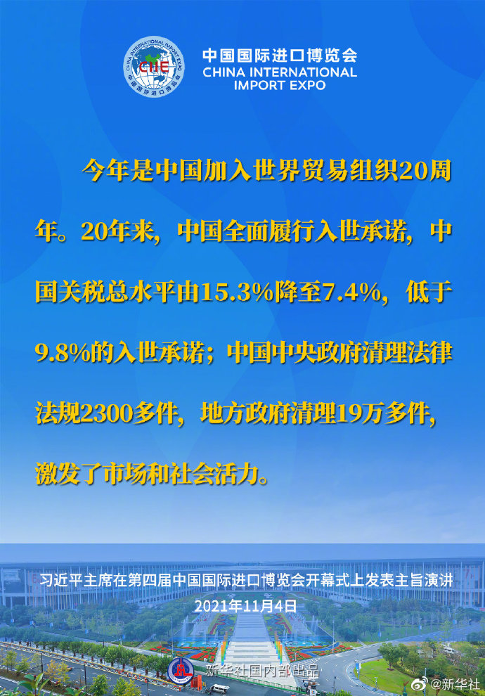 习近平在第四届进博会开幕式上的主旨演讲要点速览