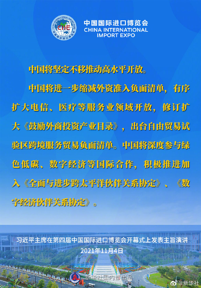 习近平在第四届进博会开幕式上的主旨演讲要点速览