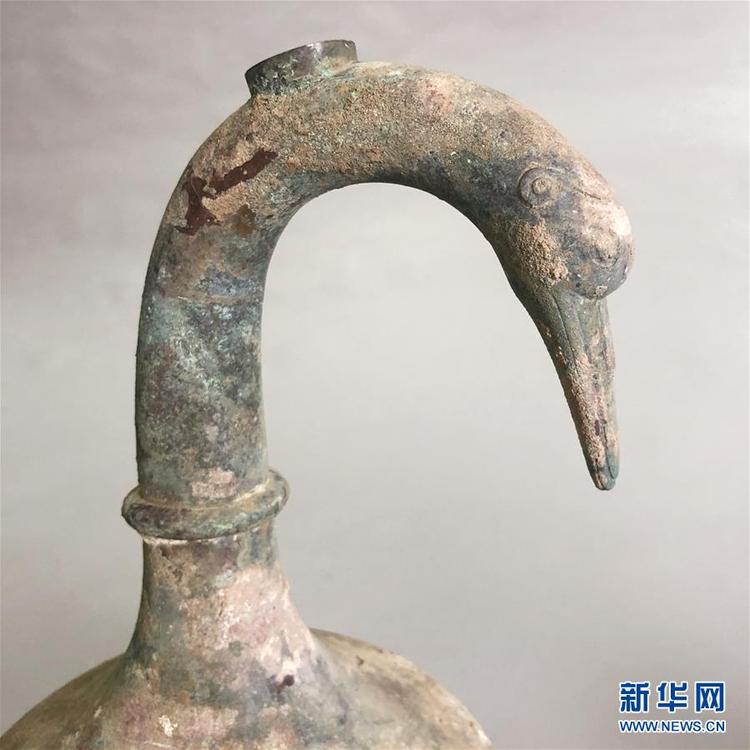 【城市遠洋】【中原文化-圖片】河南出土鵝首曲頸青銅壺 內有逾3000ml不明液體