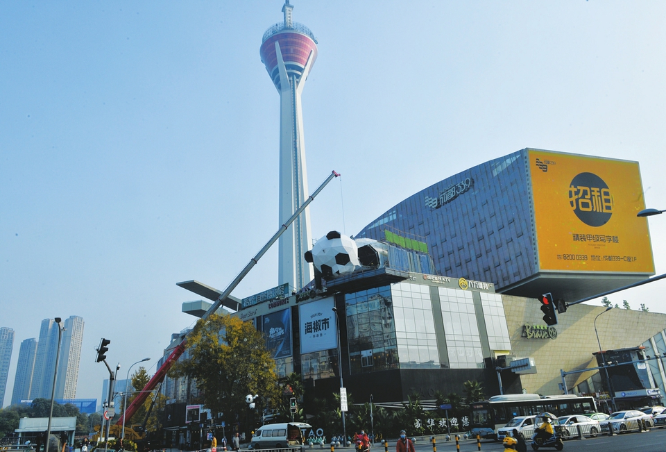 （中首）成都又添新打卡地 这只趴楼大熊猫和339电视塔同框