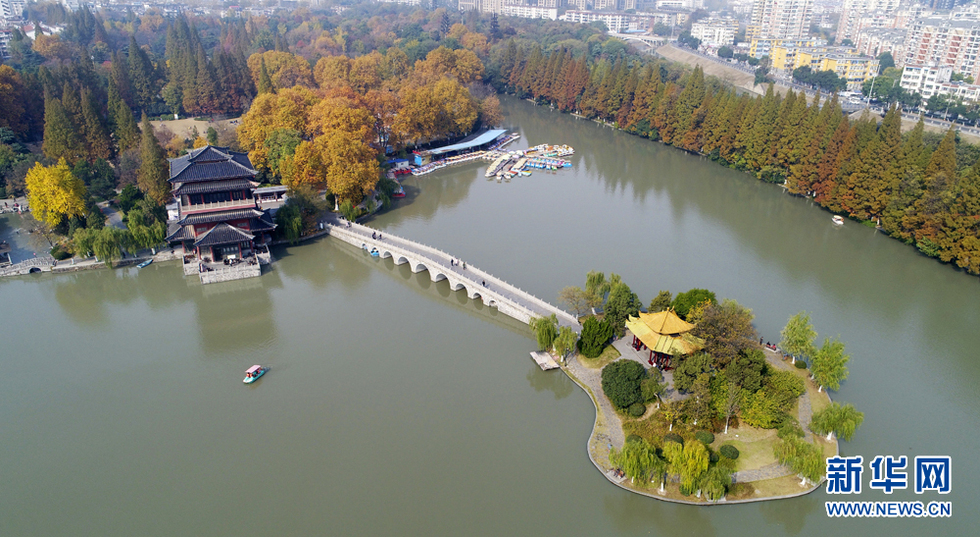 航拍合肥市逍遙津公園.