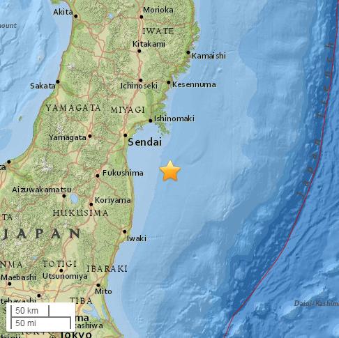 日本本州岛东部近海5.8级地震 震源深40.7公里