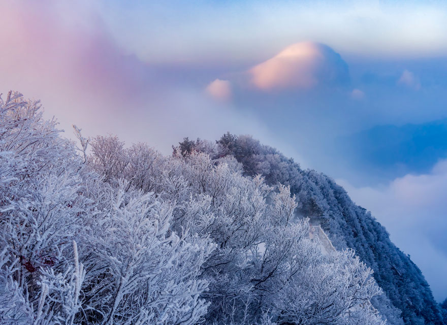 河南老君山：雪光映金頂 千山萬壑層雲生