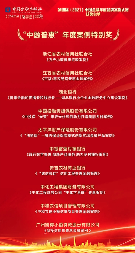 中和农信荣获“中融普惠”年度案例特别奖
