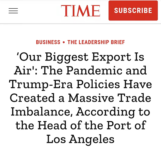 洛杉矶港执行董事吉恩·塞罗卡接受《时代周刊》采访时表示,特朗普